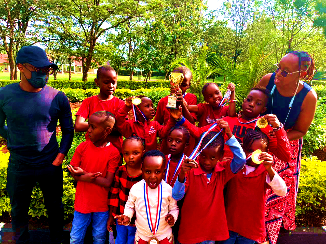 Coding contest winners with medals and trophy